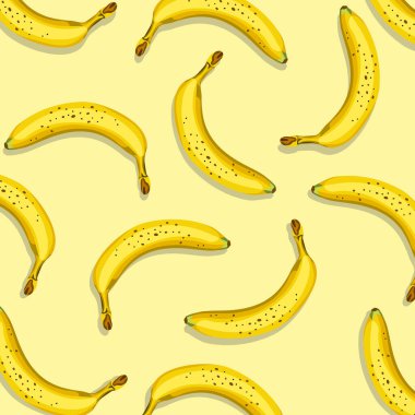 Seamless pattern of bananas on green background. Creative concept. Top view