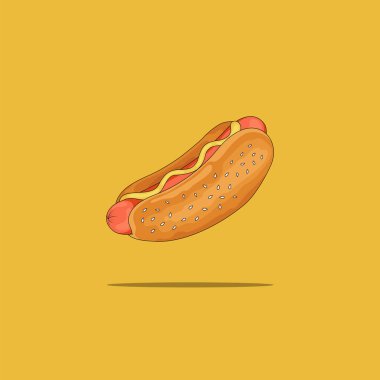 Hot dog with mustard isolated on yellow background