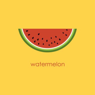 Karpuz minimalist posteri. Sarı arka planda karpuz dilimi. Vektör illüstrasyonu