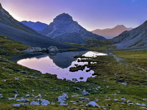 Nadmořská Výška Panorama Východu Slunce Národním Parku Vanoise Hautes Alps — Stock fotografie