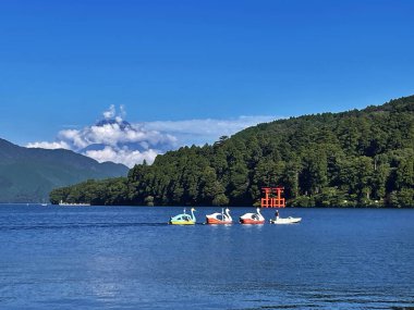 Mountains Beyond: Serene Hakone Lake and Mount Fuji View, Kanagawa Prefecture, Japan clipart