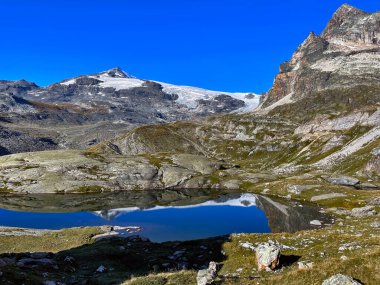 Alpine Ice Reflections: Panoramic Glacier Lake Views, Hautes Alps, France clipart