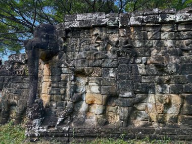 Bayon Tapınağı, Angkor Wat, Siem Reap, Kamboçya 'daki Fil Balkon Mistik Taşları