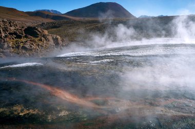 Steam rising from geothermal pools, Geyser Blanco, San Pedro De Atacama, Chile clipart