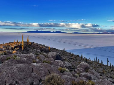 Sunrise Magic on Isla Incahuasi Amidst Salt Flats, Uyuni Salt Flat, Bolivia clipart