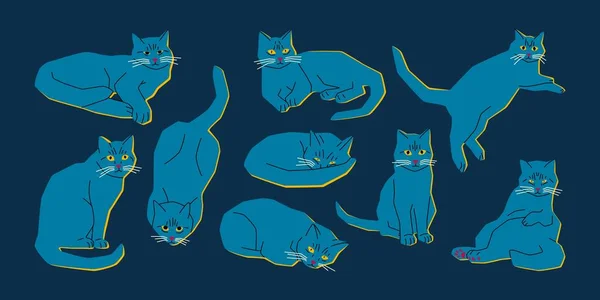 Nette Katzen Verschiedenen Posen Lustige Zeichentrick Tierfiguren Moderne Design Kollektion — Stockvektor