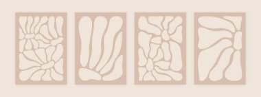 Soyut çiçek posterleri. Çağdaş arka plan botanik unsurları, el çizimi çiçekler modern sanat baskısı. Vektör illüstrasyonu.