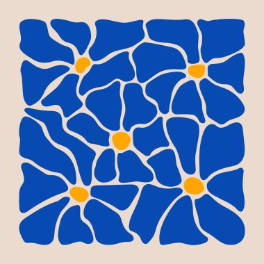 Soyut botanik posteri. Çiçek desenli Matisse tarzı, çağdaş organik karalama çiçek şekilleri. Vektör sanatı.