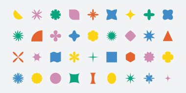 Geometrik gaddar figürler siluetler. Modern elementler soyut şekilli İsviçre tarzı, basit minimalist formlar. Vektör seti.