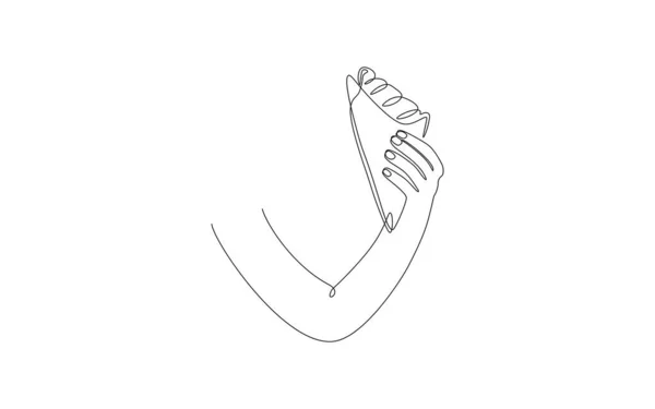 Croissant Kontinuierliche Zeichnung Einer Linie Hand Hält Frisch Gebackenes Gebäck — Stockvektor