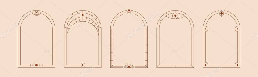 Arabic decorative frames. Boho ornamental borders minimal style, simple line vintage ornaments borders. Vector set.