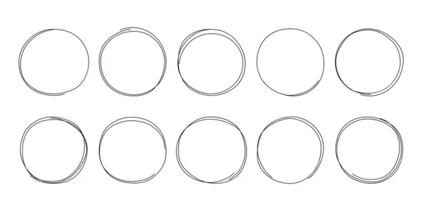 Hand Drawn Circle Frame Sketch Set Scribble Line Shapes Pen — Stock Vector