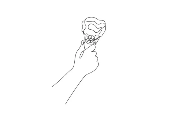 One Continuous Line Drawing Ice Cream Linear Hand Holding Gelato — Stock Vector