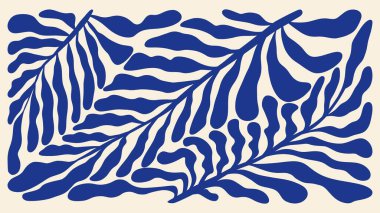 Soyut asgari poster. Çağdaş çiçek unsurları arka plan, modern baskı organik dalgalı şekiller Matisse tarzı. Vektör sanatı.