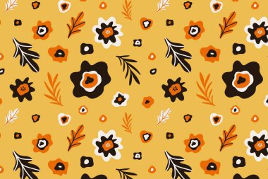 Soyut çiçekler pürüzsüz desenli. Çiçek karalama arkaplanı, farklı bahar çiçekleri, çiçek açan organik şekiller. Vektör illüstrasyonu.