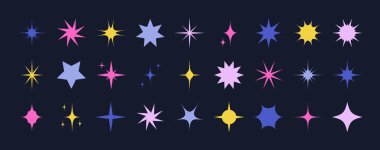 Geometrik vahşi yıldız cesur elementler. Modern minimalist soyut ilkel şekiller, postmodern İskandinav blok figürleri. Vektör çağdaş kümesi.