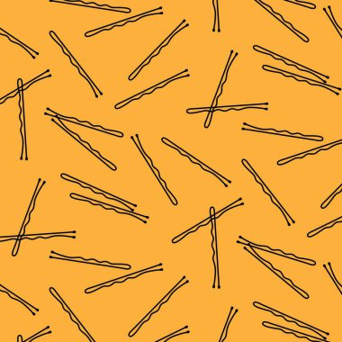 Bobby kusursuz desen tutturuyor. Saç tokası arkaplanı, modaya uygun saç aksesuarları, basit saç şekillendirme aletleri tasarımı. Vektör moda dokusu.