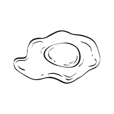 El yapımı sahanda yumurta. Modern kaprisli kahvaltı yemeği karalama stili, mutfak ya da kafe posteri, menü tasarımı, afişler için modaya uygun soyut çizim. Vektör illüstrasyonu.