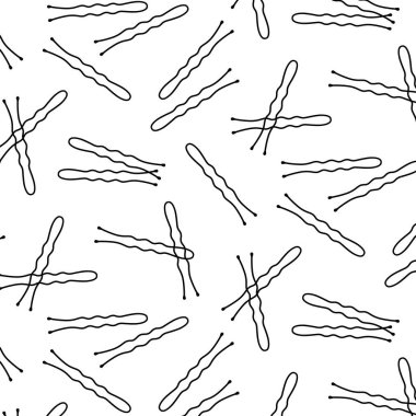 Tüysüz iğne deseni. Saç tokası, karalama arkaplanı. Modern moda saç aksesuarları, basit saç şekillendirme aletleri tasarımı. Vektör dokusu.