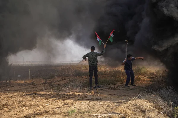 Palestinci Demonstrují Hranicích Pásma Gazy Října 2022 Pásmo Gazy Palestina — Stock fotografie