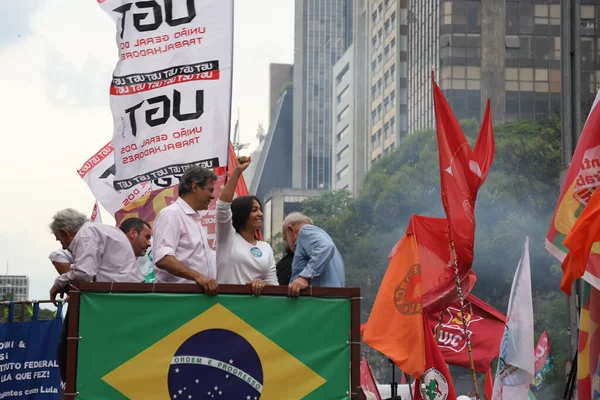 Выборы Бразилии Лула Гуляет Проспекту Паулиста Бывшим Президентом Хосе Мухикой — стоковое фото