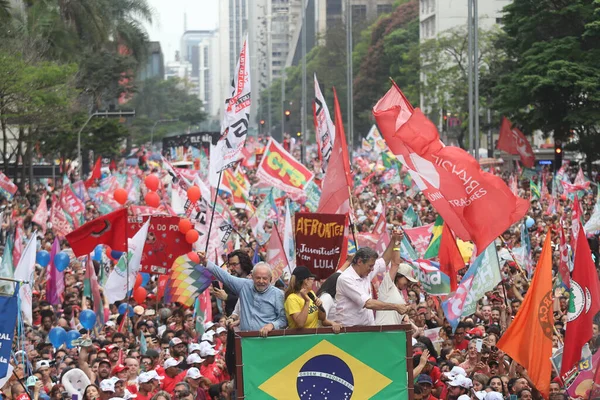 Wybory Brazylii Lula Idzie Spacer Paulista Avenue Obecnością Byłego Prezydenta — Zdjęcie stockowe