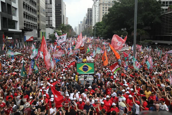 Brasilien Val Lula Tar Promenad Paulista Avenue Med Närvaro Förre — Stockfoto