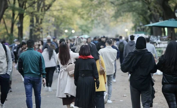 New Yorklular Kalabalık Central Park Dans Ederken Cadılar Bayramı Kostümlerini — Stok fotoğraf