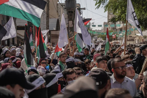 학생들 웨스트 뱅크에서 사자굴을 지지하는 대규모 집회에 팔레스타인가자 2022 학생들이 — 스톡 사진