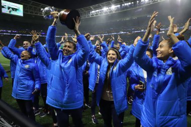 Libertadores Kadınlar Futbol Kupası - Palmeiras Şampiyonu. 2 Kasım 2022, Sao Paulo, Brezilya: Palmeiras kadın takımının oyuncuları, Libertadores for Women 's Soccer Cup şampiyonları, Olimpiyat turuna katılırlar. 