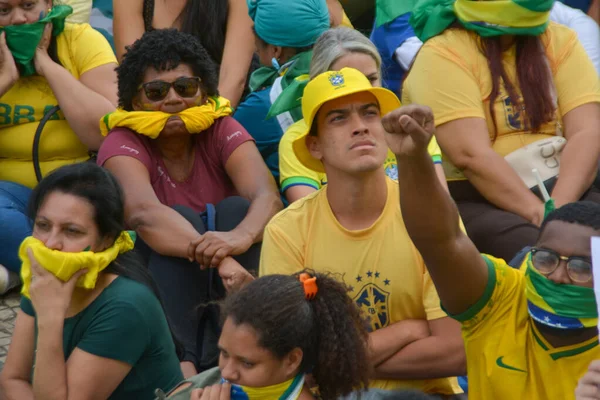 Supportrar Till Brasiliens President Jair Bolsonaro Förblir Läger Inför Den — Stockfoto