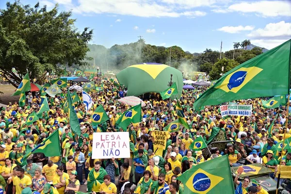 Supportrar Till Brasiliens President Jair Bolsonaro Förblir Läger Inför Den — Stockfoto