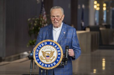 Senator Schumer's Remarks After Democrats Keep Control Of Senate. November 13, 2022, New York, USA: Senate Majority Leader, U.S. Senator Chuck Schumer (D-NY) speaks to press after democrats keep control of senate on November 13, 2022  clipart