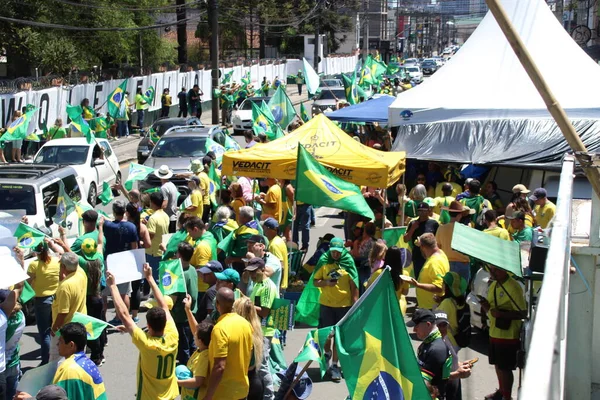 Manifestantes Que Apoyan Protesta Del Presidente Jair Bolsonaro Frente Los — Foto de Stock