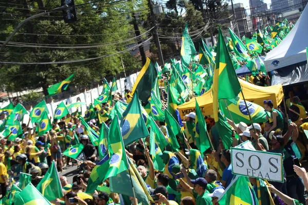Manifestantes Que Apoyan Protesta Del Presidente Jair Bolsonaro Frente Los —  Fotos de Stock