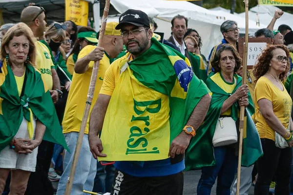 Протестувальники Які Підтримують Президента Яіра Болсонаро Закликають Військової Інтервенції Бразилію — стокове фото