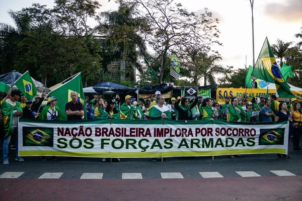 Manifestantes Que Apoyan Presidente Jair Bolsonaro Llaman Intervención Militar Brasil —  Fotos de Stock