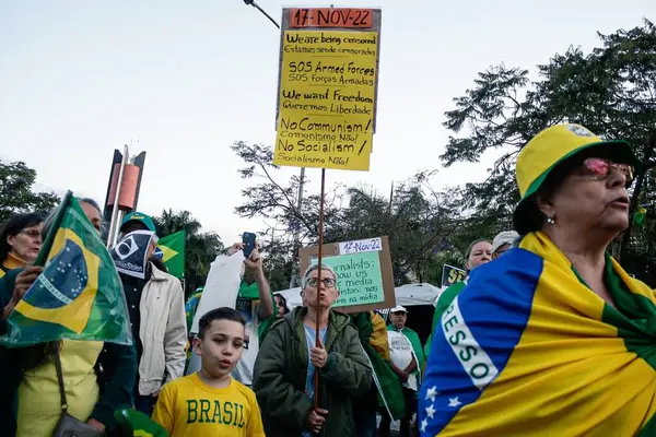 Протестувальники Які Підтримують Президента Яіра Болсонаро Закликають Військової Інтервенції Бразилію — стокове фото
