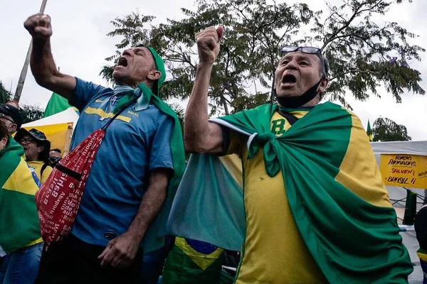Başkan Jair Bolsonaro Destekleyen Protestocular Protesto Sırasında Brezilya Askeri Müdahale — Stok fotoğraf