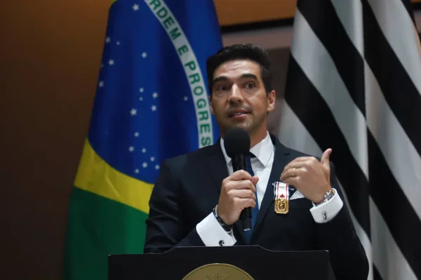Palmeiras Fußballtrainer Abel Ferreira Erhält Die Sportmedaille Von Sao Paulo — Stockfoto