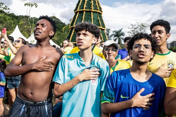 Coppa Del Mondo Fifa Qatar 2022 Fan Guardano Brasile Contro — Foto Stock