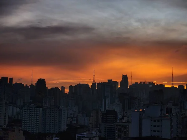 Wetter Orangefarbener Himmel Sao Paulo November 2022 Sao Paulo Brasilien — Stockfoto