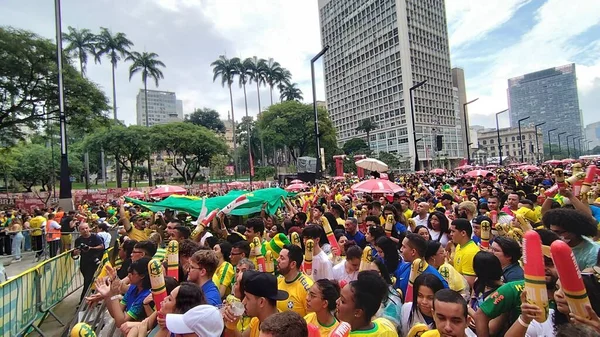 サンパウロのVale Anhanghabauで開催されるFifaファンフェストのファン 2022年12月2日ブラジル サンパウロ サンパウロのダウンタウンにある Fifaファンフェスト にファンが集結 — ストック写真