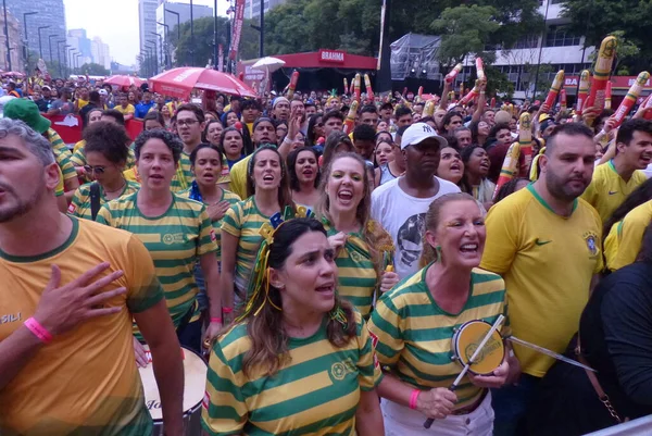 Penggemar Fifa Fan Fest Vale Anhangabau Sao Paulo Desember 2022 — Stok Foto