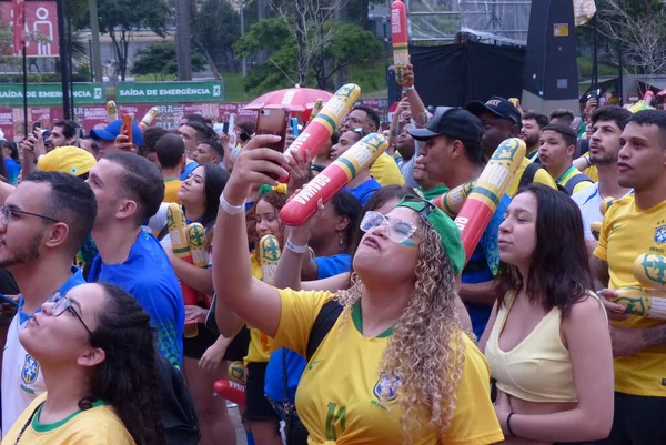 Dicembre 2022 San Paolo Brasile Tifosi Riuniscono Fan Fest Fifa — Foto Stock