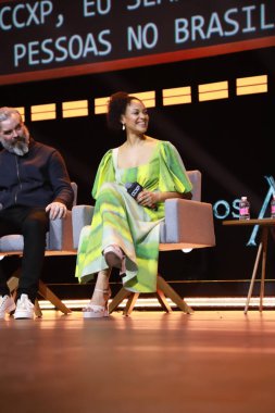 Sao Paulo 'daki CCXP 22 panelinde Amazon Prime Video serisinin yıldızları yer alıyor. 3 Aralık 2022, Sao Paulo, Brezilya: Ismael Cruz Cordova, Cynthia Addai-Robinson, Sara Zwangobani ve Trystan Gravelle