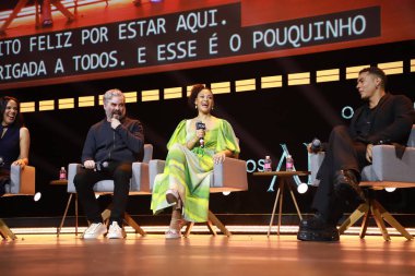 Sao Paulo 'daki CCXP 22 panelinde Amazon Prime Video serisinin yıldızları yer alıyor. 3 Aralık 2022, Sao Paulo, Brezilya: Ismael Cruz Cordova, Cynthia Addai-Robinson, Sara Zwangobani ve Trystan Gravelle