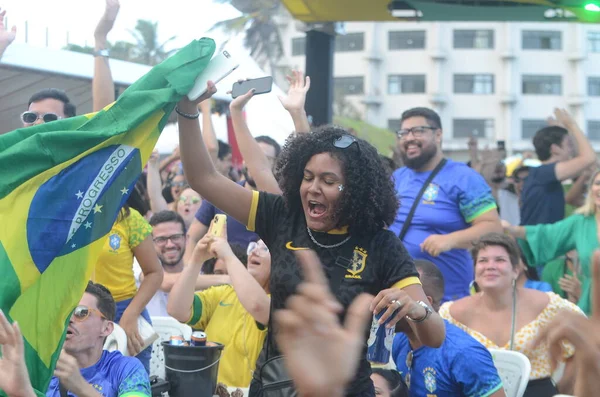 Fãs Assistem Jogo Entre Brasil Coreia Para Rodada Copa Mundo — Fotografia de Stock