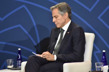 2022 ABD Afrika Liderler Zirvesi. 13 Aralık 2022, Washington DC, ABD: ABD Dışişleri Bakanı Antony Blinken, Washington DC 'de düzenlenen ABD-Afrika Liderler Zirvesi sırasında Barış, Güvenlik ve Yönetim Forumuna katıldı.