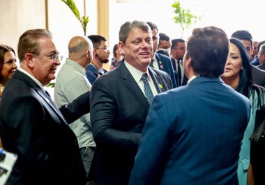 Sao Paulo Valisi için diploma oturumu. 19 Aralık 2022, Sao Paulo, Brezilya: Sao Paulo Valisi seçilmiş Tarcisio Freitas (Cumhuriyetçi) ve ailesinin Sala Sao Paulo 'ya resmi diploma almak için gelmesi,